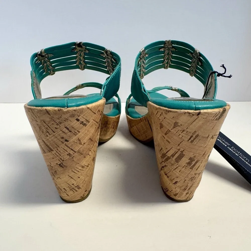 Croft & Barrow Sole (Sense) Ability Cork Wedge Teal Margie Sandals ‎ 9.5 New